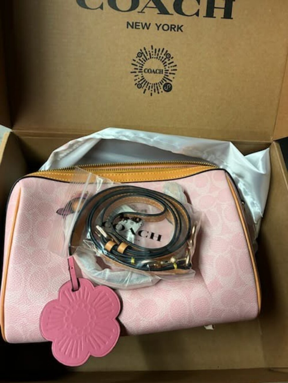 Coach Pink Leather Satchel with Floral Charm and Gold Hardware - Picture 7 of 10